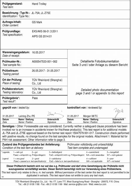 GS-Mark Handwagen Belastung 75 KG